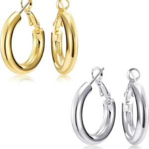 Chunky Gold Hoop Earrings - 14K Gold Plated Earrings for Women Hollow Tube Lightweight Thick Hoops 20/25/30/40Mm Valentines Mother'S Day Birthday Gifts