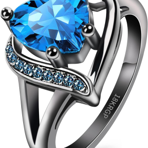 Rings for Women AAA+ Heart Cubic Zirconia Promise Rings for Her Birthday Gifts Womens Rings Engagement Ring Black Gold Gothic Style Wedding Rings Statement Rings for Women