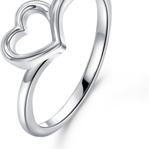 Simple Heart Ring for Women Girls Silver Cute Heart Rings Stackable Rings Wedding Band Statement Promise Ring