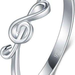 925 Sterling Silver Ring - Stackable Music Note Band - Comfort Fit Silver Rings Women - Music Note Silver Band Ring - Fine Jewellery Stackable Ring, 2Mm, Size 4-12