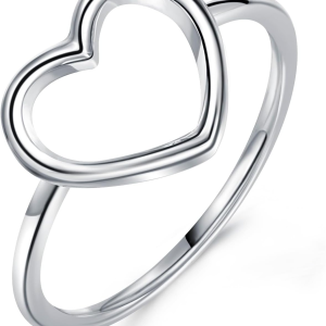 Simple Heart Ring for Women Girls Silver Cute Heart Rings Stackable Rings Wedding Band Statement Promise Ring