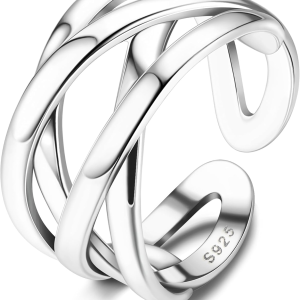 Adjustable 925 Sterling Silver Celtic Knot Rings Open Knuckle Rings for Women Thumb Finger Rings Minimalist Cross Line Band Rings