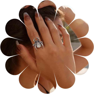 Boho Spider Gem Rings Vintage Spider Open Rings Punk Black Spider Gemstone Rings Gothic Spider Adjustable Stacking Rings Jewelry for Women