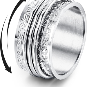 Stainless Steel Spinner Rings Fidget Band Rings Moon Star Flower Butterfly Anxiety Rings for Women Men
