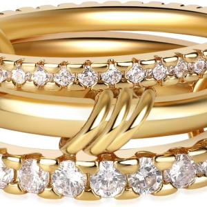 18K Gold-Plated Interlocked Ring for Women, Non Tarnish CZ Band | Interlocked Inseparable One-Piece Ring for Women. Triple & Quadruple Linked Styles, Non-Tarnish CZ Jewelry for Daily Wear